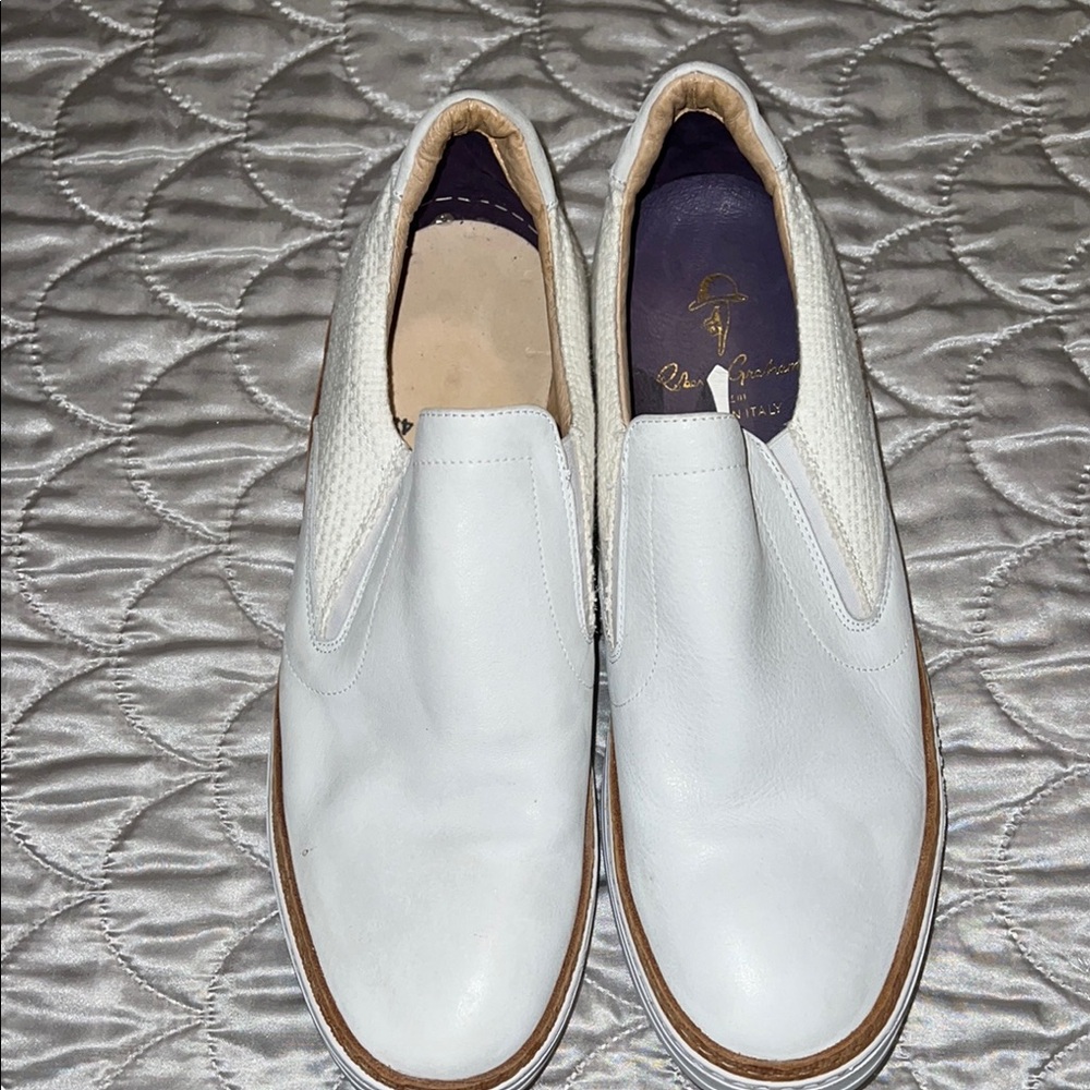 Robert Graham Tan and White Leather Slip-On Loafers